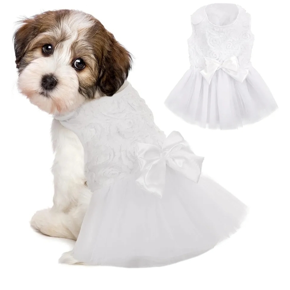 Elegant White Dog Dress with Bow